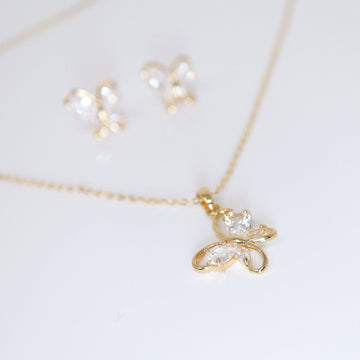 Swarovski Crystal Butterfly Bridal Jewelry, Bridesmaid Earrings And Necklace, Crystal Earrings, Maid Of Honor Gift Cz